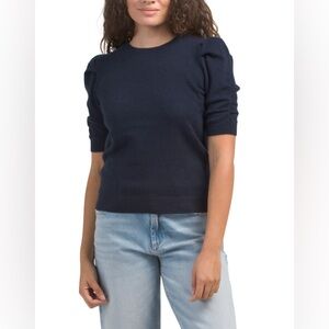 🔥🔥M MAGASCHONI Cashmere Pleated Ruched Elbow Sleeve Crew Neck Pullover Sweater